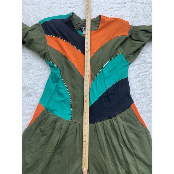 Vintage 80s American Jumpsuit Sz S Olive Green Orange‎ Shoulder Pads NWT USA - Picture 6 of 13